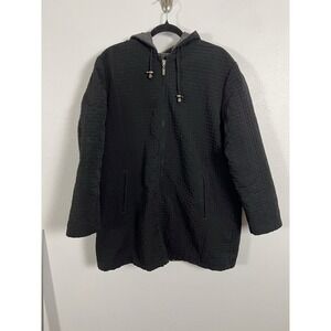 Black Quilted‎ Hooded Jacket Full Zip Casual Outerwear